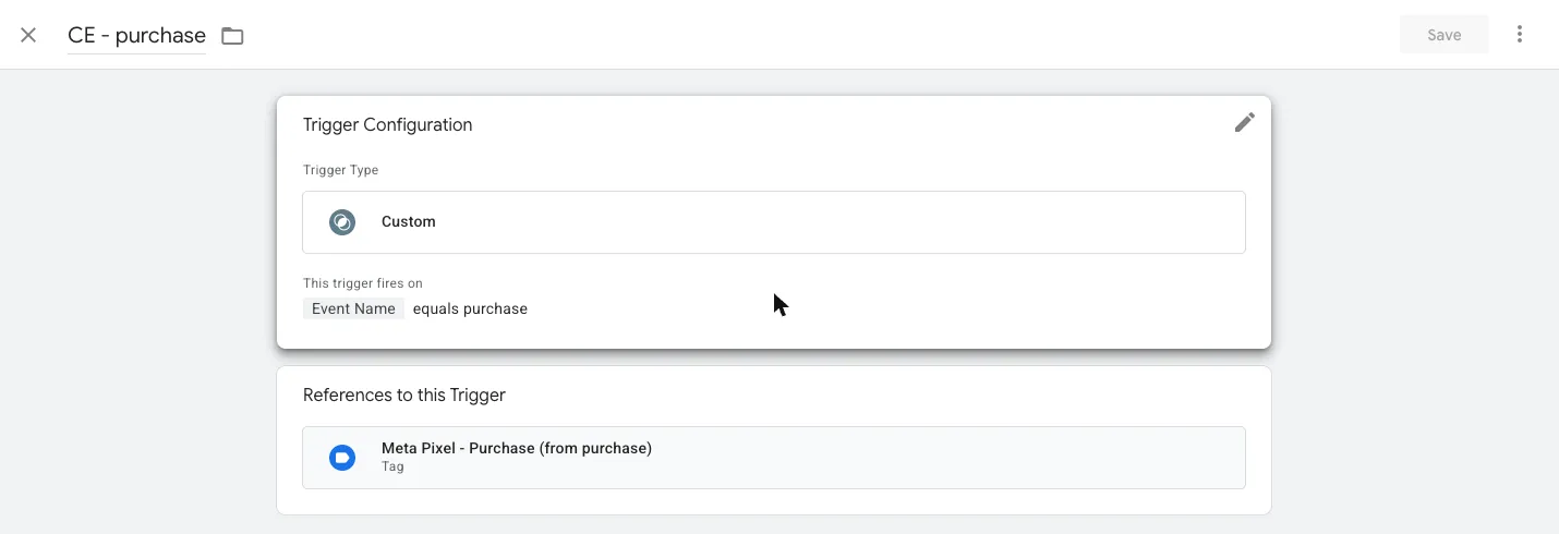 Google Tag Manager custom trigger that fires when Event Name equals purchase