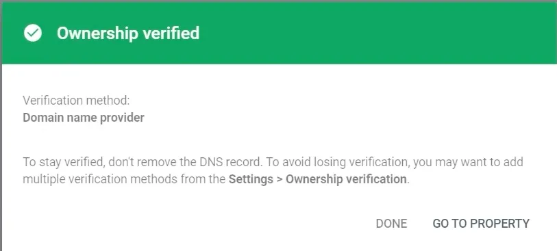 Successful domain verification