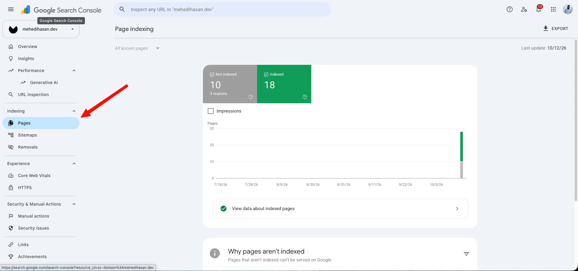 Google Search Console Pages report