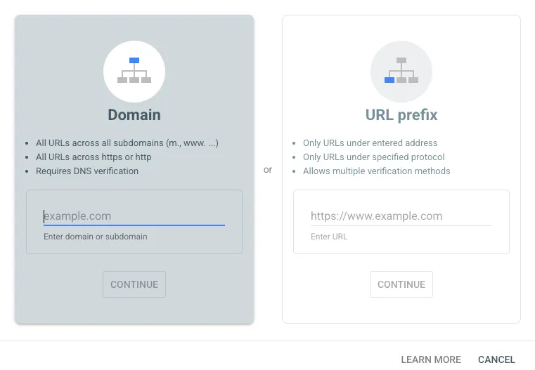 Google Search Console property setup